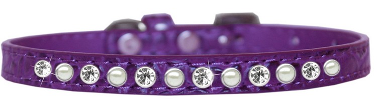 Pearl and Clear Jewel Croc Dog Collar Purple Size 10